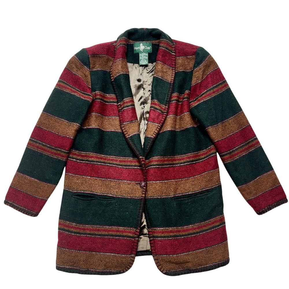 Vintage 90s Blanket Blazer Womens 10 Stripes Wool-Blend Riding Jacket Hunt Club